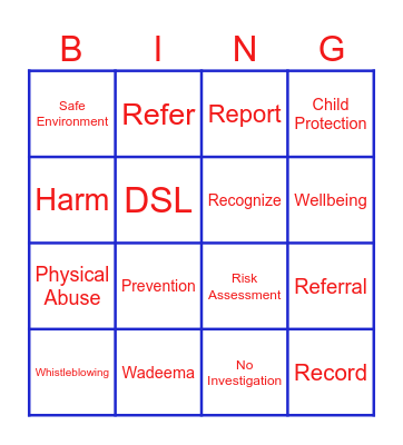 Safeguarding Bingo Card