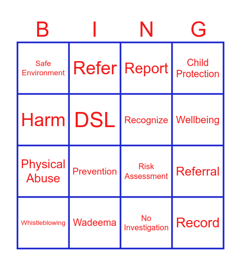 Safeguarding Bingo Card