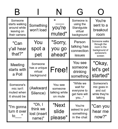 Training Bingo Card