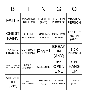 CALL TYPE BINGO Card