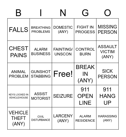 CALL TYPE BINGO Card