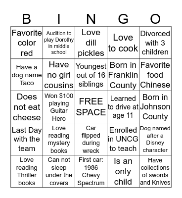 Getting to know your coworkers! Bingo Card