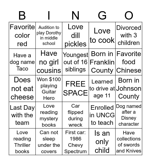 Getting to know your coworkers! Bingo Card