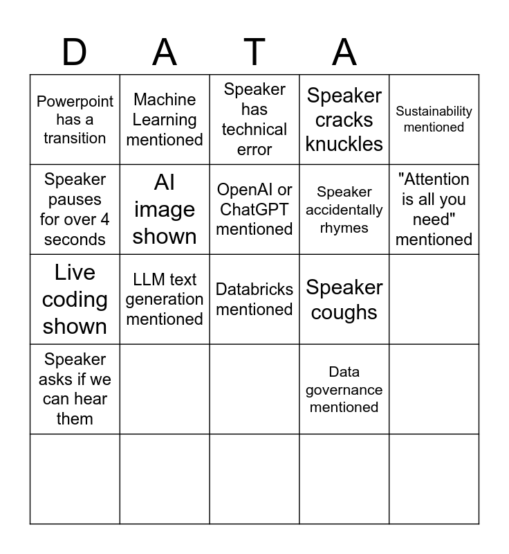 Data and AI Bingo Card