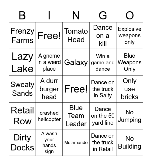 Fortnite Bingo Card