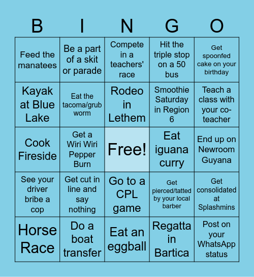 PC Bucket List: Guyana Edition Bingo Card