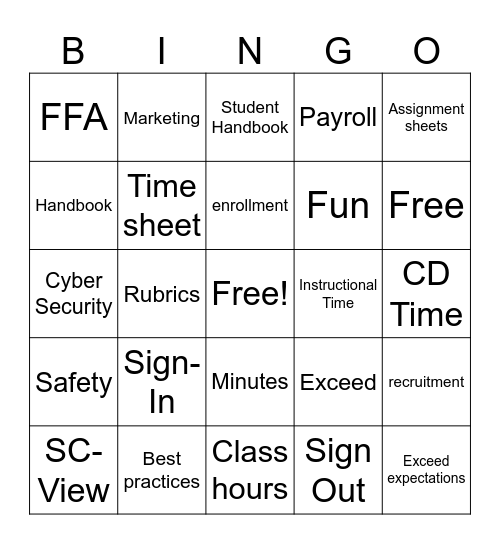 In-Service Bingo Card