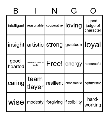 Strengths! Bingo Card