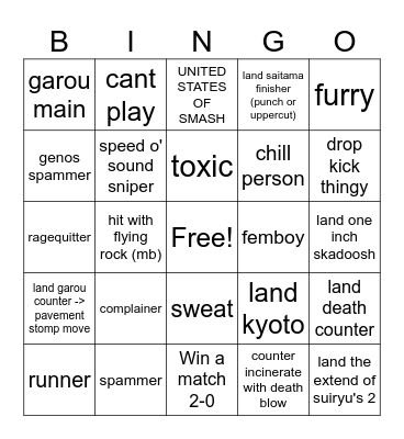 TSB Pinball Bingo Card