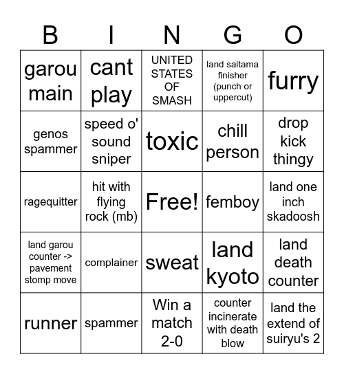 TSB Pinball Bingo Card