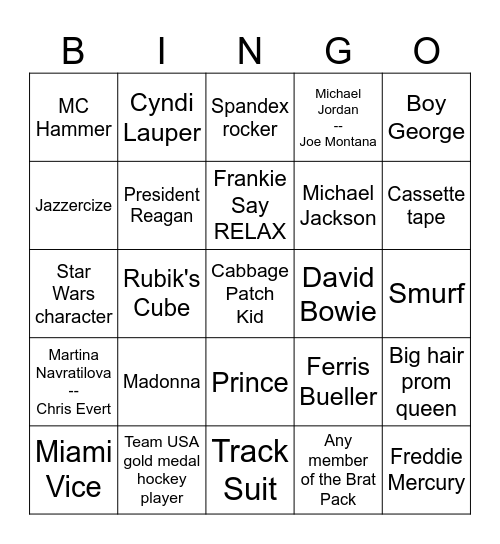 1980s Bingo Card