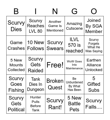 Misadventures in Azeroth Bingo Card