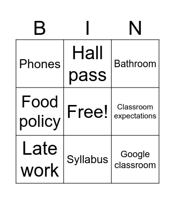 First Day of School Bingo Card