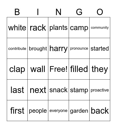 words Bingo Card