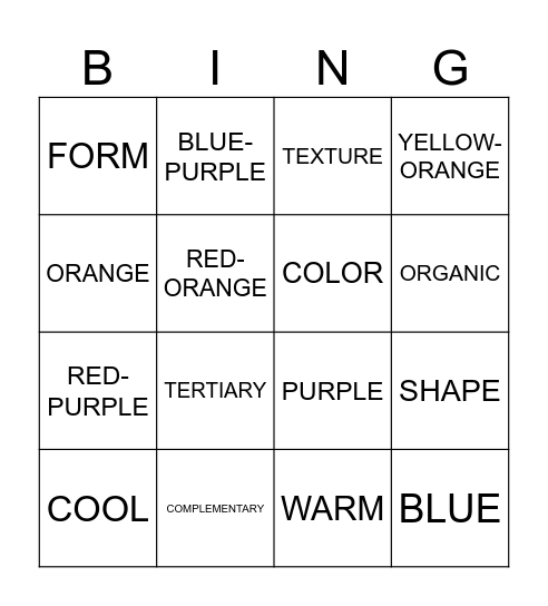 ART Bingo Card