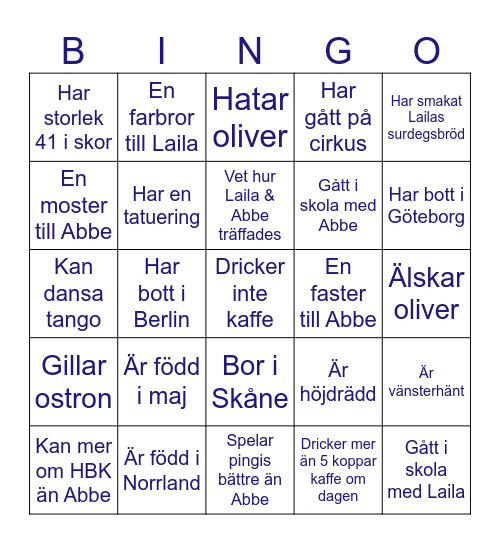 Laila och Abbes bingo! Bingo Card