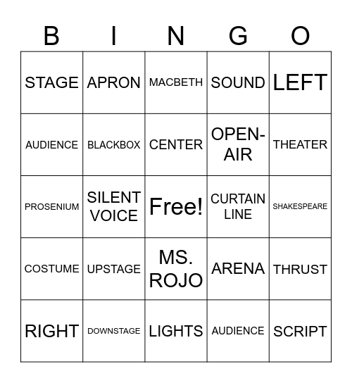 THEATER BINGO 1 Bingo Card