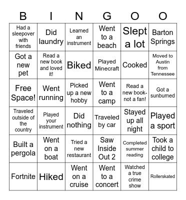 Freshman Skills Bingo Card