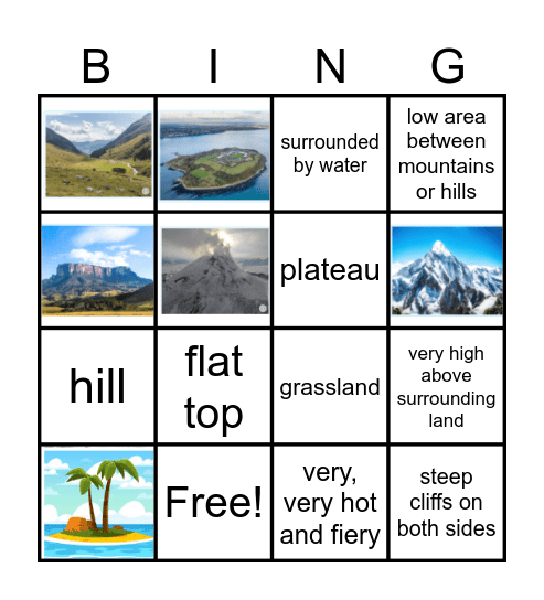 Landforms Bingo Card