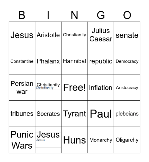 Greece and Rome Bingo Card
