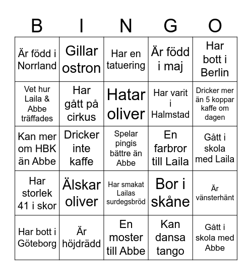 Laila och Abbes bingo! Bingo Card