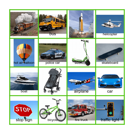 Transportation Bingo Card