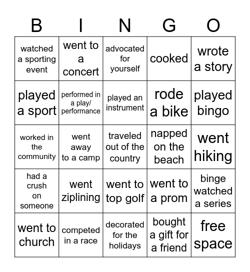 Human Experience Bingo Card