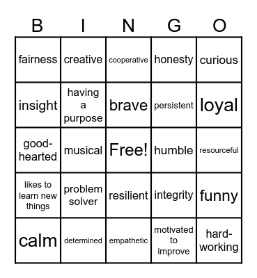 Strengths! Bingo Card