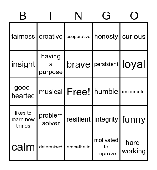 Strengths! Bingo Card
