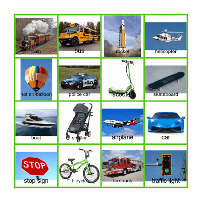 Transportation Bingo Card