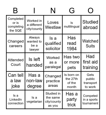 Trafford Youth Law Society Bingo Card