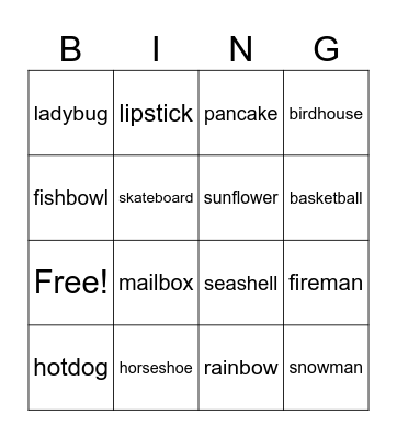 Compound Words Bingo Card