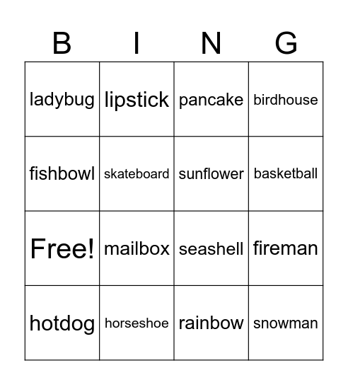 Compound Words Bingo Card