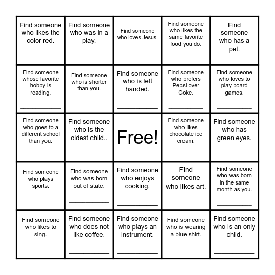 Find Someone Who... Bingo Card