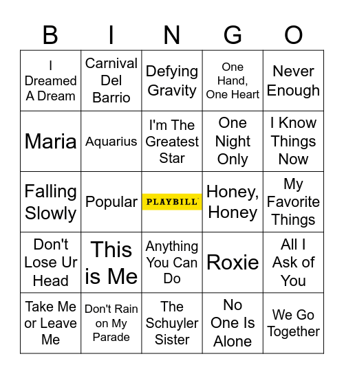 Broadway Bingo Card