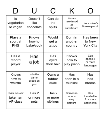 Find someone who... Bingo Card