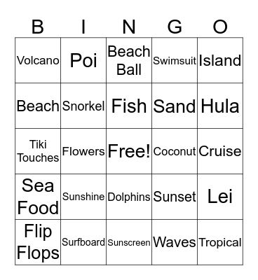 Luau Bingo Card