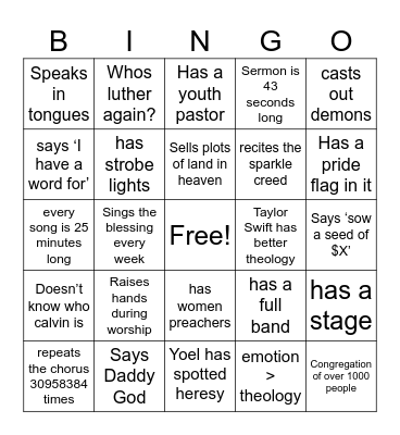 The American church bingo Card
