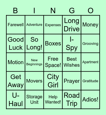 Dominique's Farewell Bingo Card