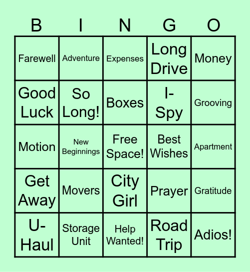 Dominique's Farewell Bingo Card