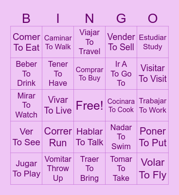 Verbs Bingo Card