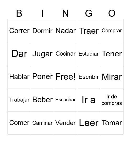 Spanish Bingo Card