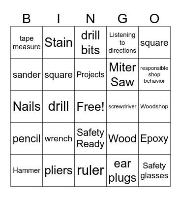 Tools Bingo Card