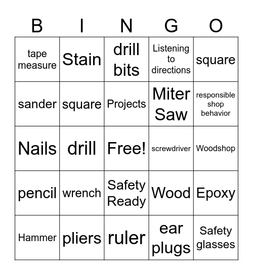 Tools Bingo Card