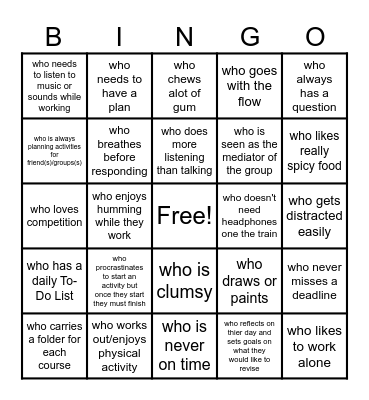 Go around and find someone... Bingo Card