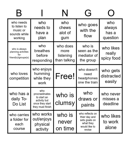Go around and find someone... Bingo Card