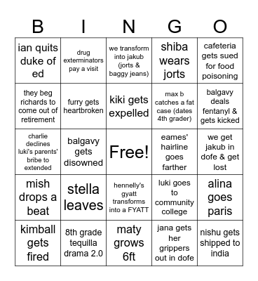 10TH GRADE BINGO Card