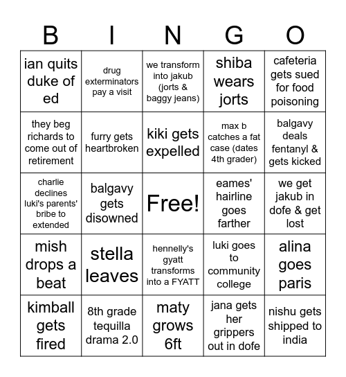 10TH GRADE BINGO Card