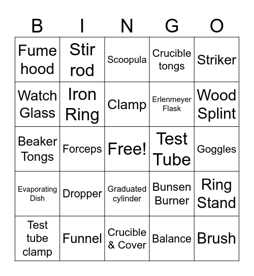 Lab Equipment Bingo! Bingo Card