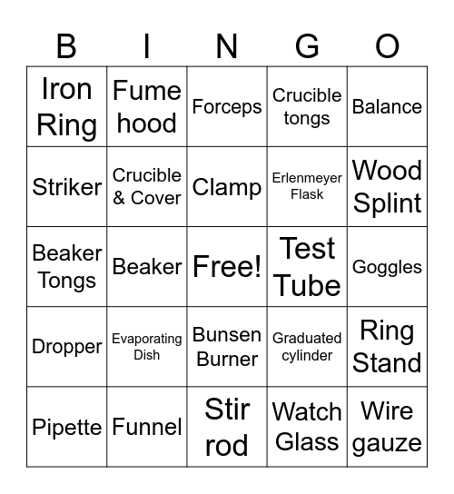 Lab Equipment Bingo! Bingo Card